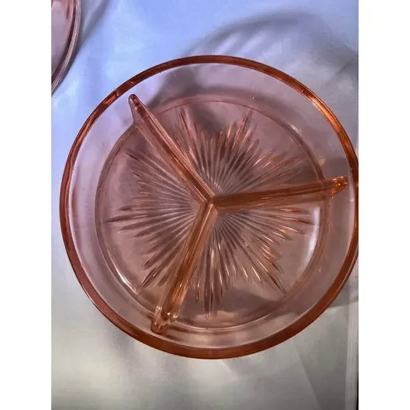 Vintage Pink Depression Glass- set of 2 divided relish dishes - Picture 2 of 9